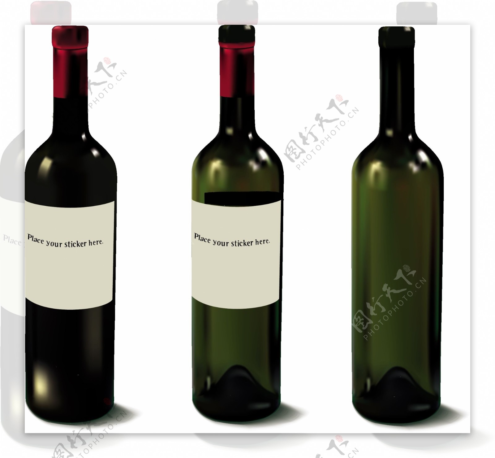 三种形态红酒瓶矢量素材