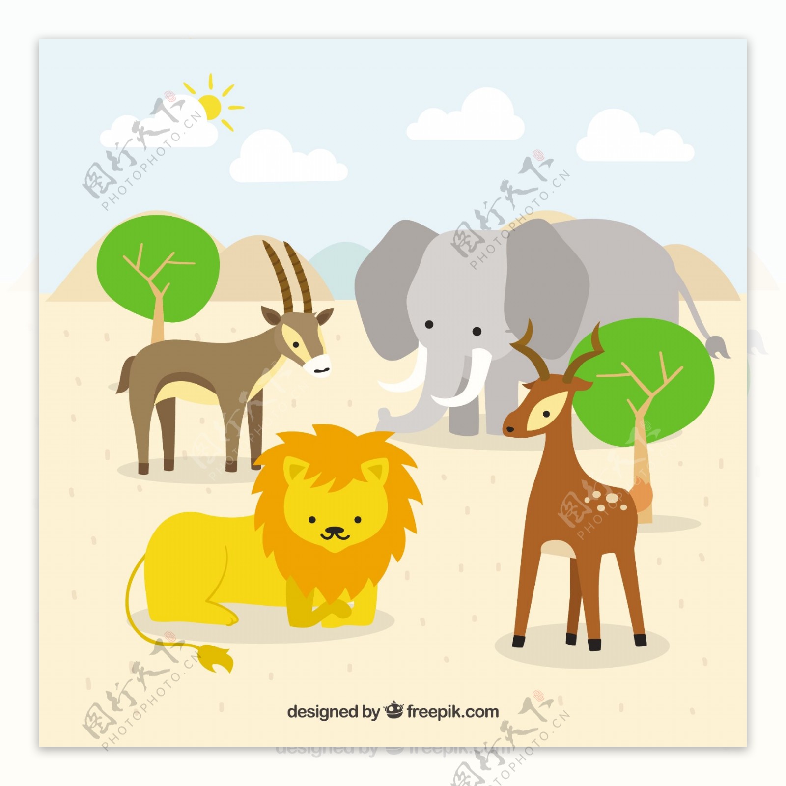 手绘非洲动物