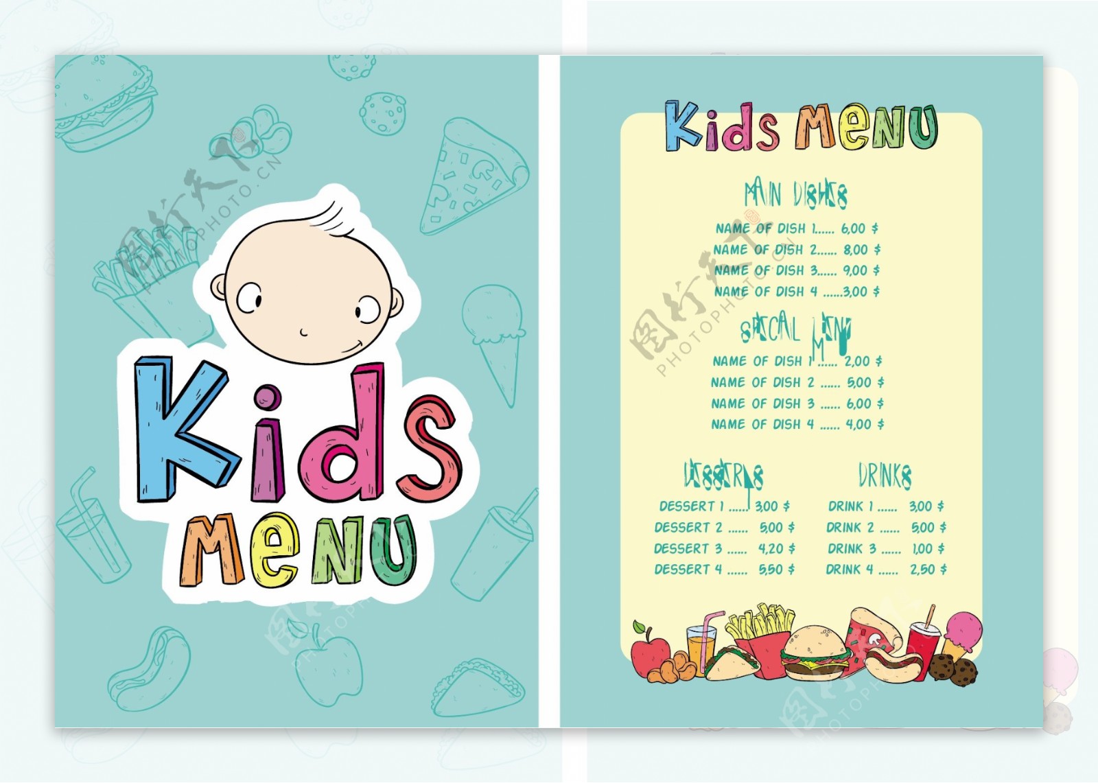 可爱儿童菜单设计矢量图免费下载_psd格式_650像素_编号39649170-千图网
