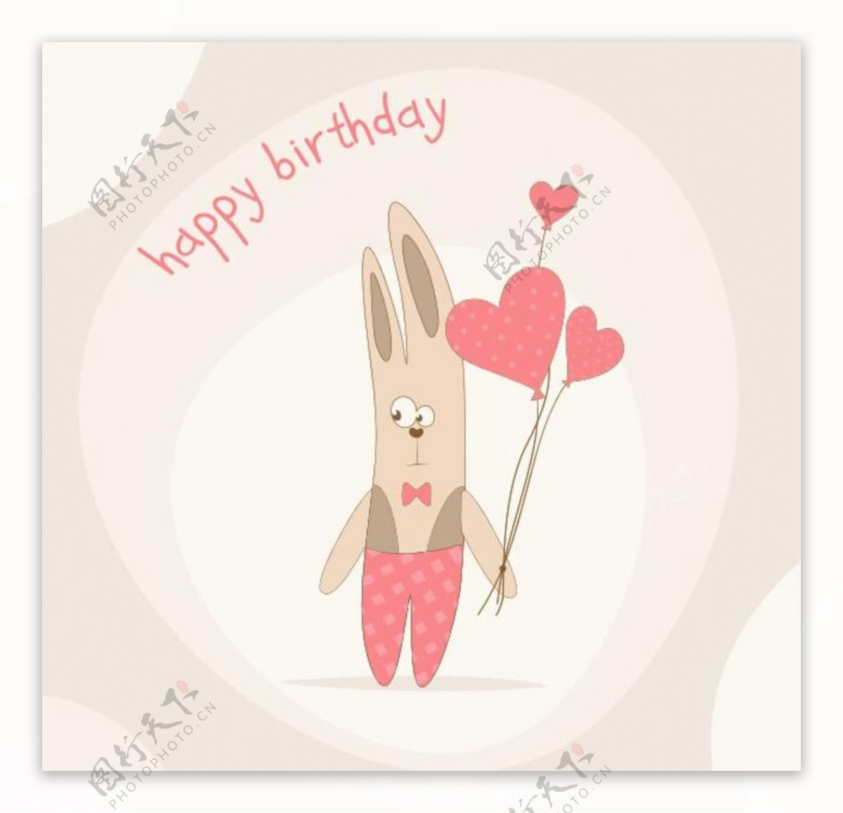 兔子爱心气球生日贺卡