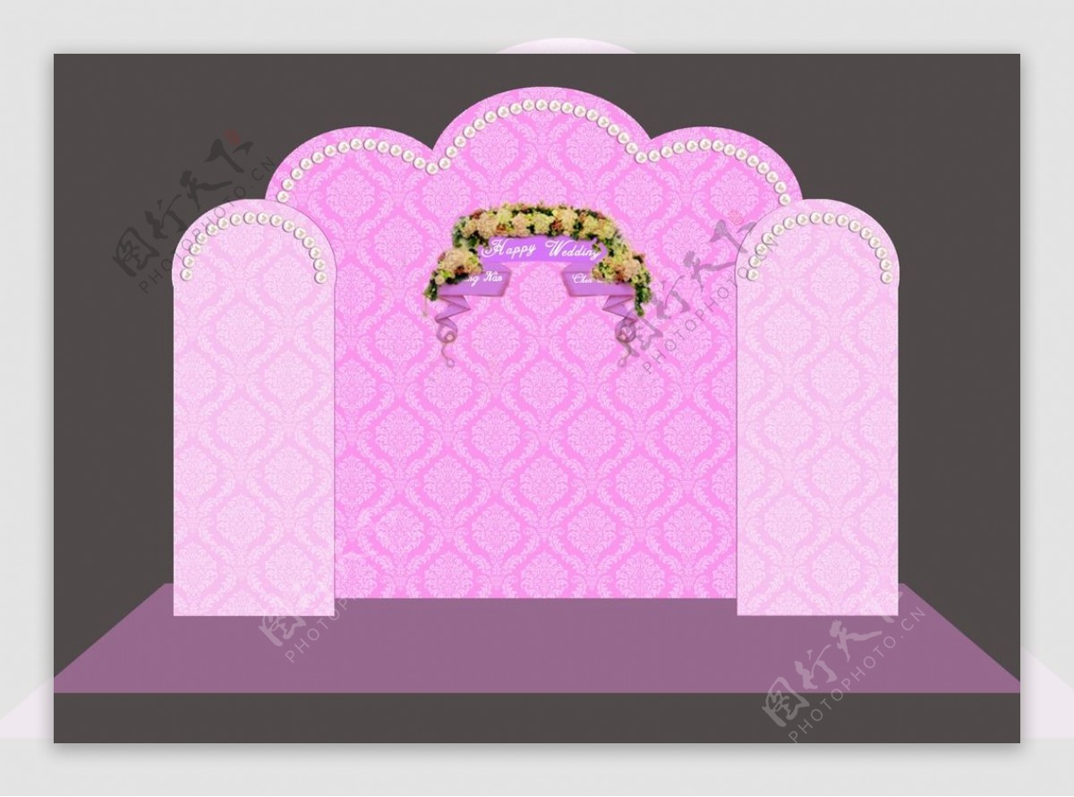 紫色系异形婚礼迎宾区背景