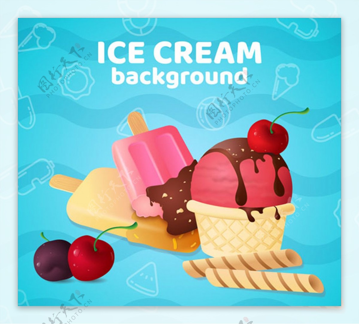 蓝色背景冰淇淋海报