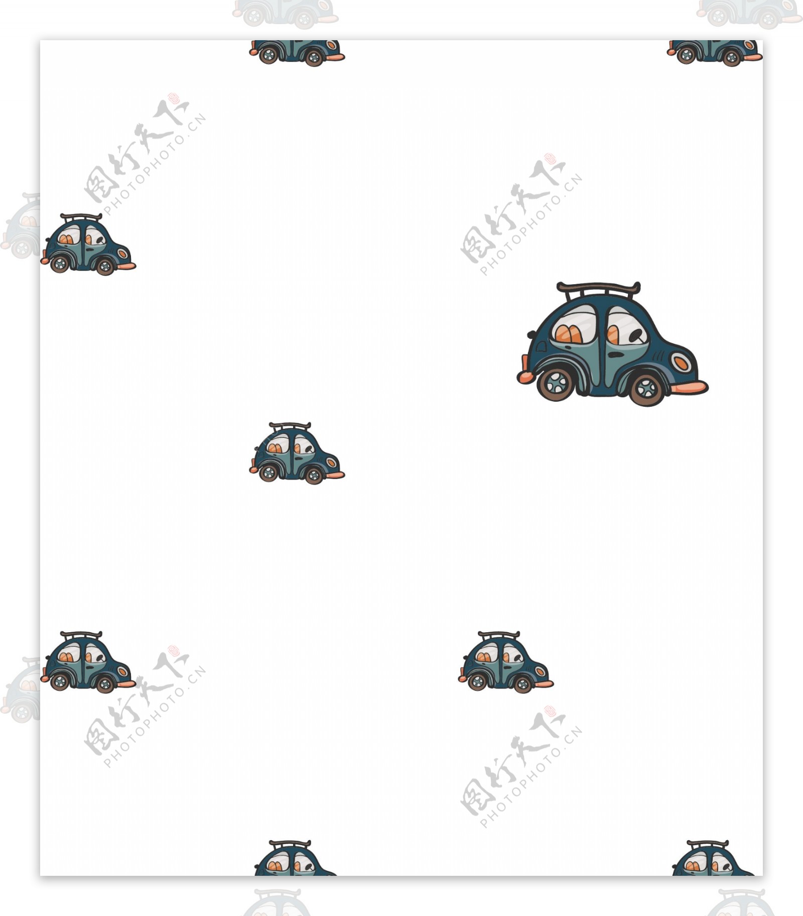 手绘卡通汽车四方连续底纹