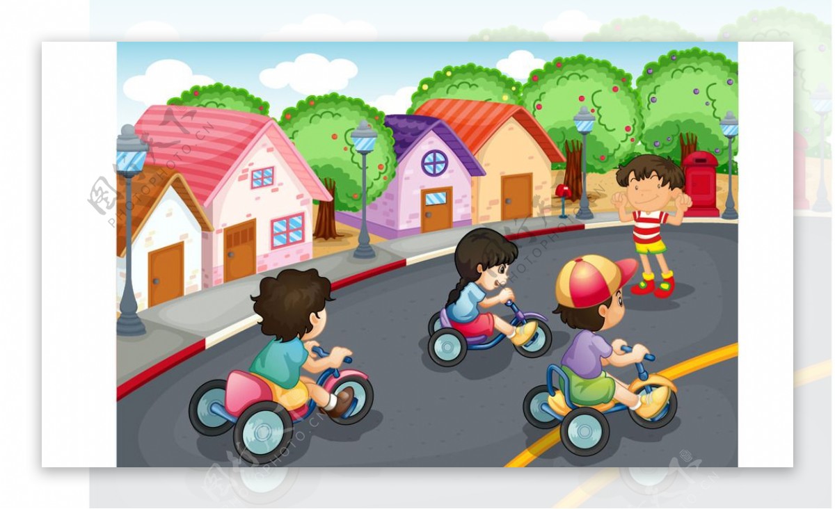 卡通儿童单车比赛
