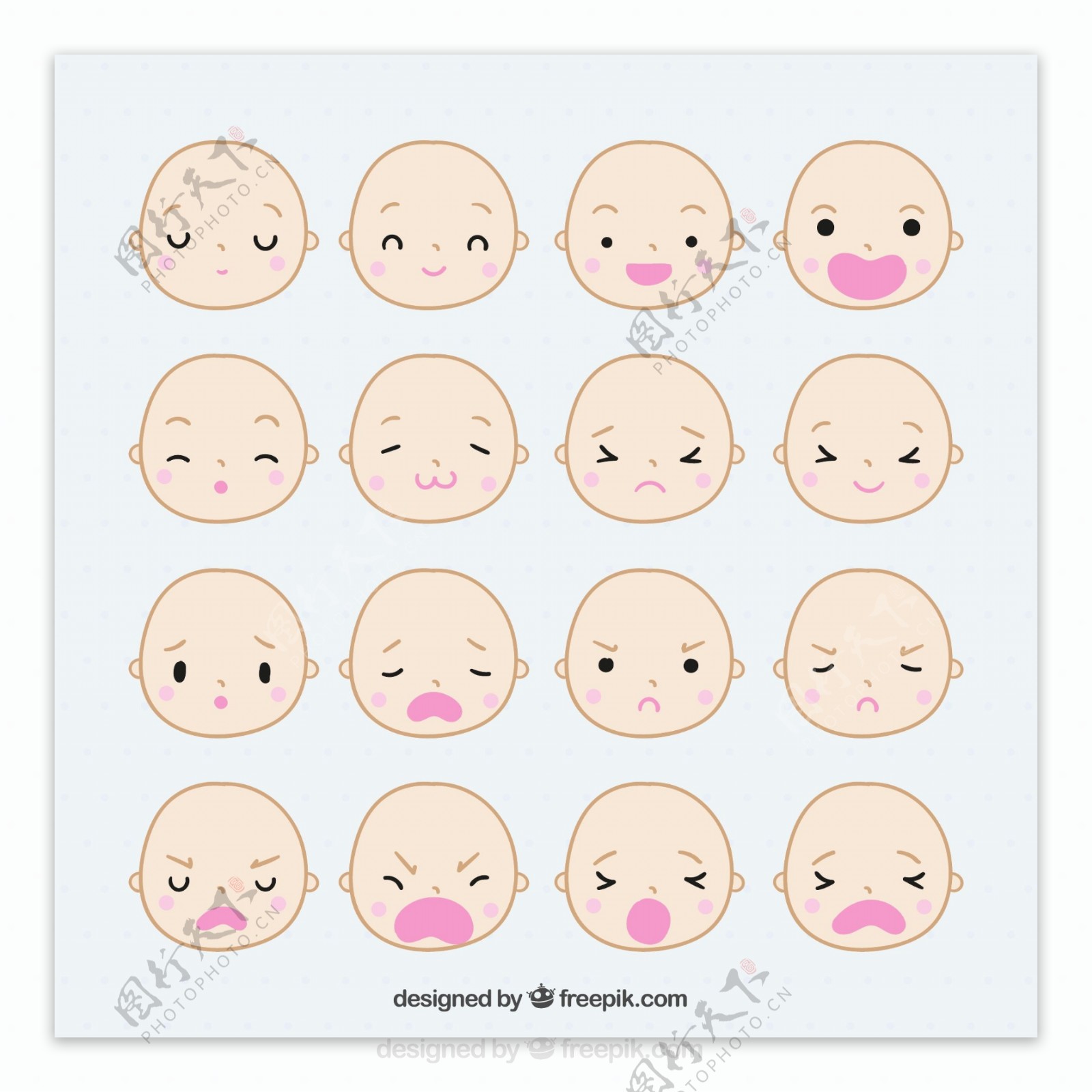 可爱婴儿头像表情矢量图