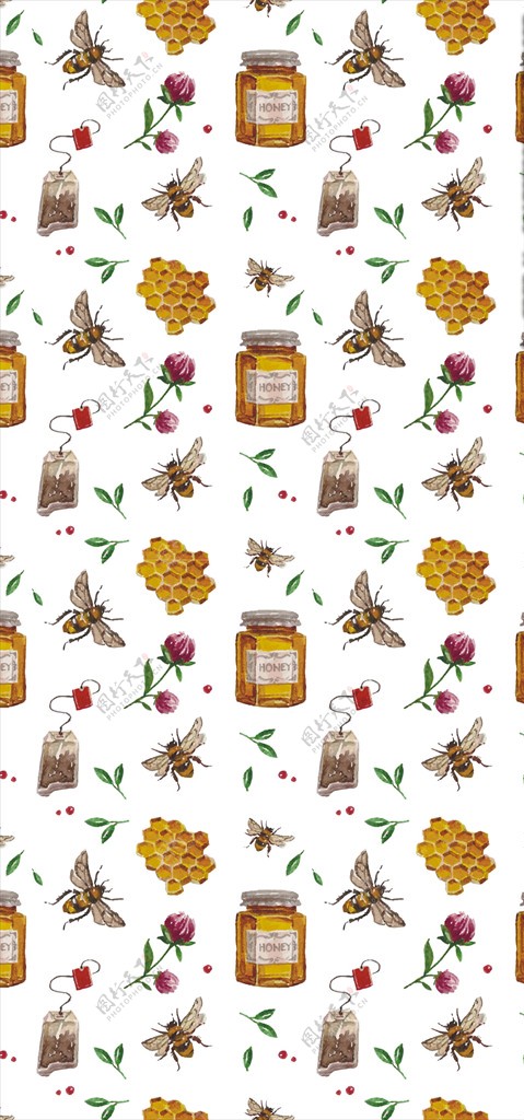 蜜蜂蜂蜜四方连续底纹