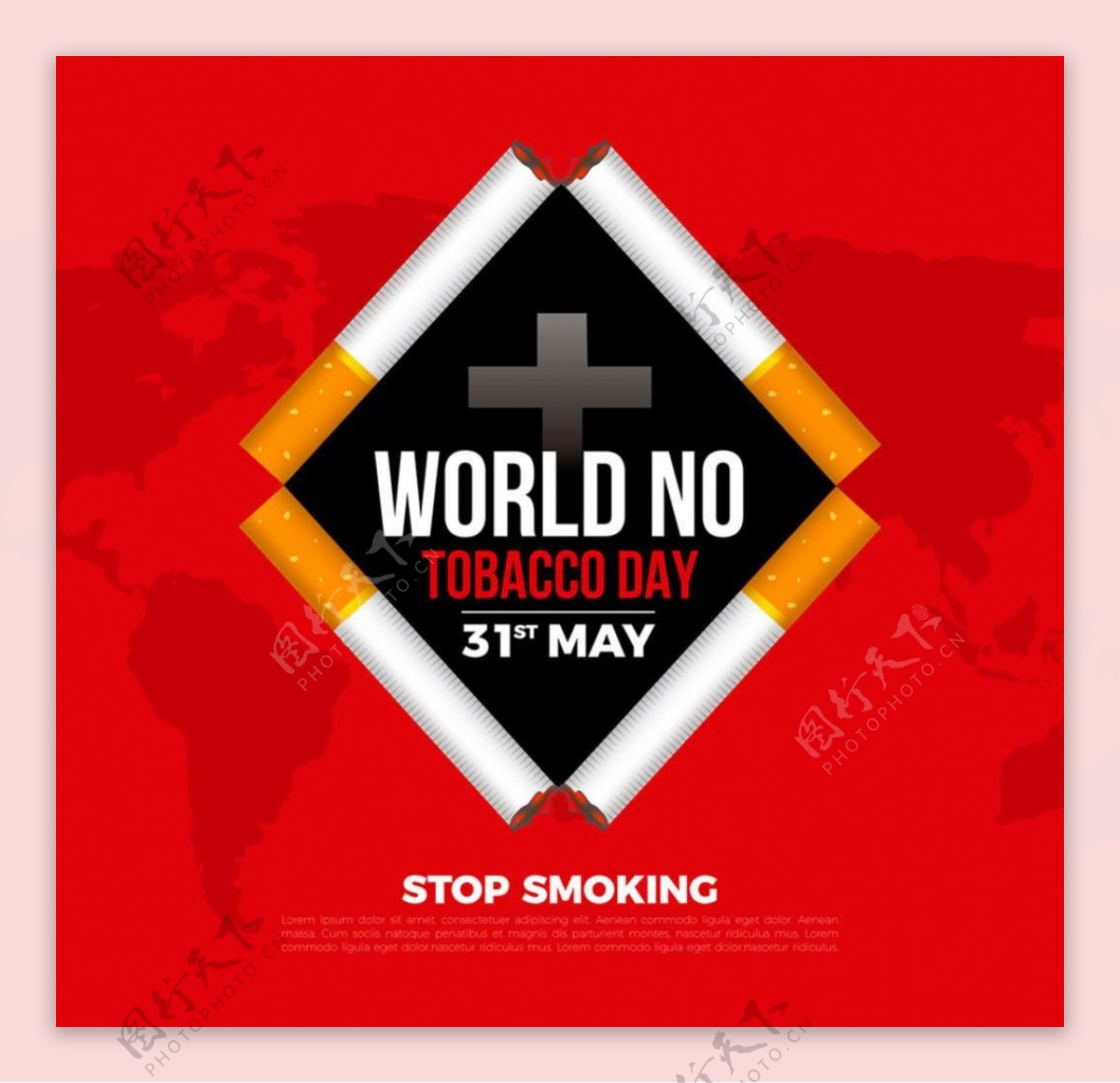 世界无烟日背景香烟呈菱形广告