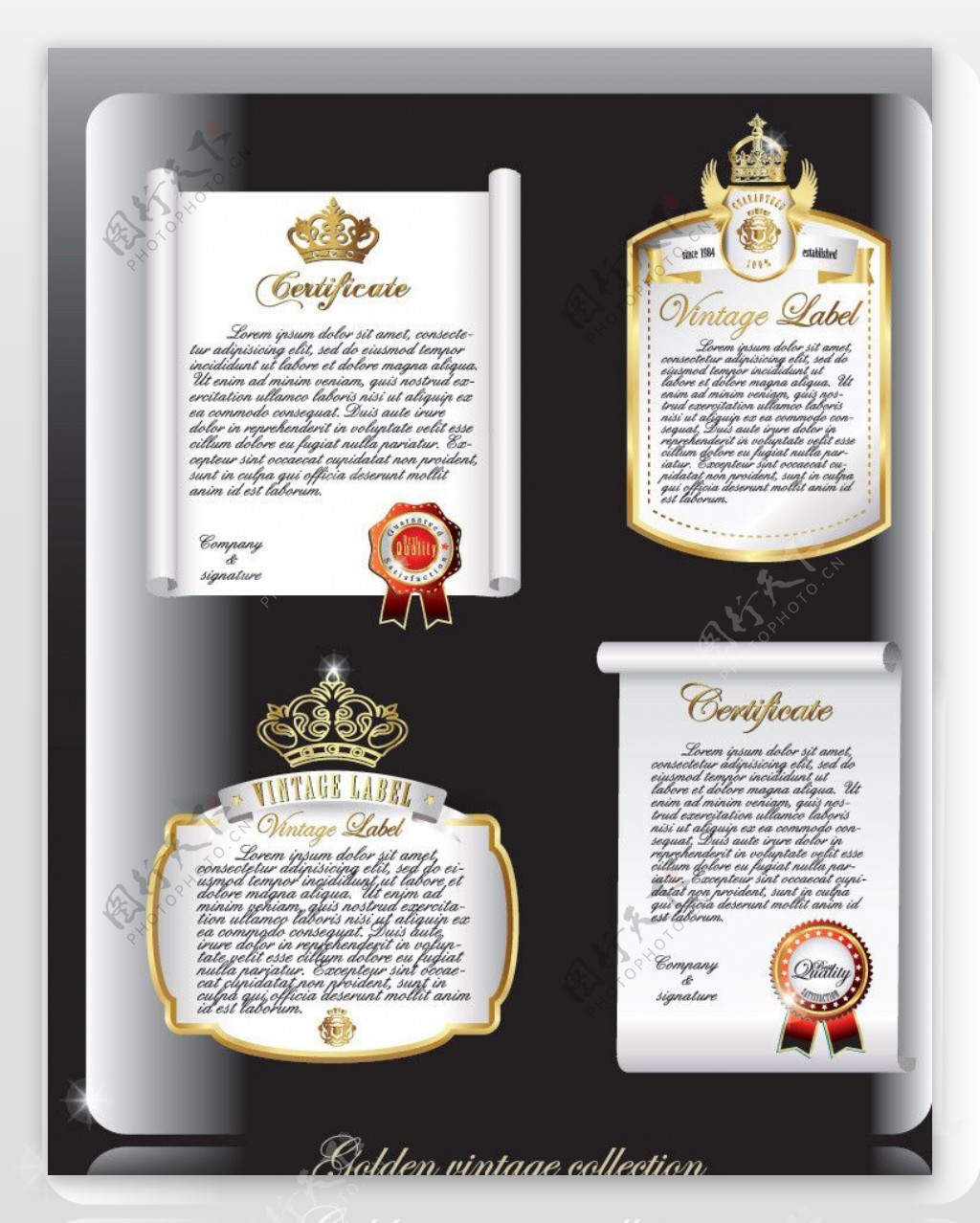皇冠欧式标签徽章证书卷轴