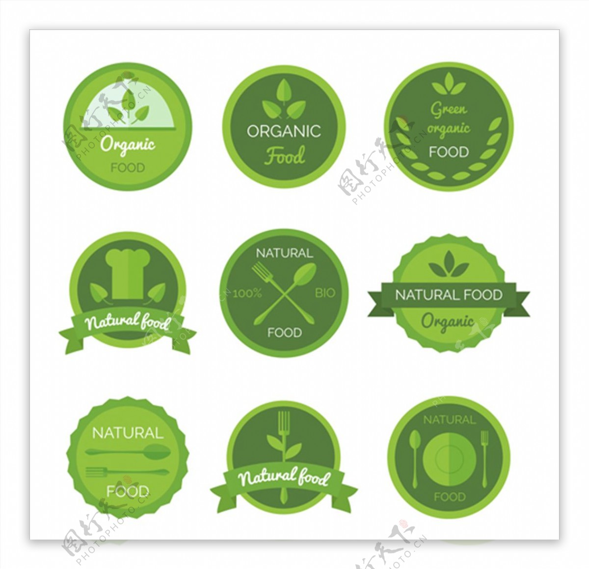 绿色调圆形有机食品贴纸
