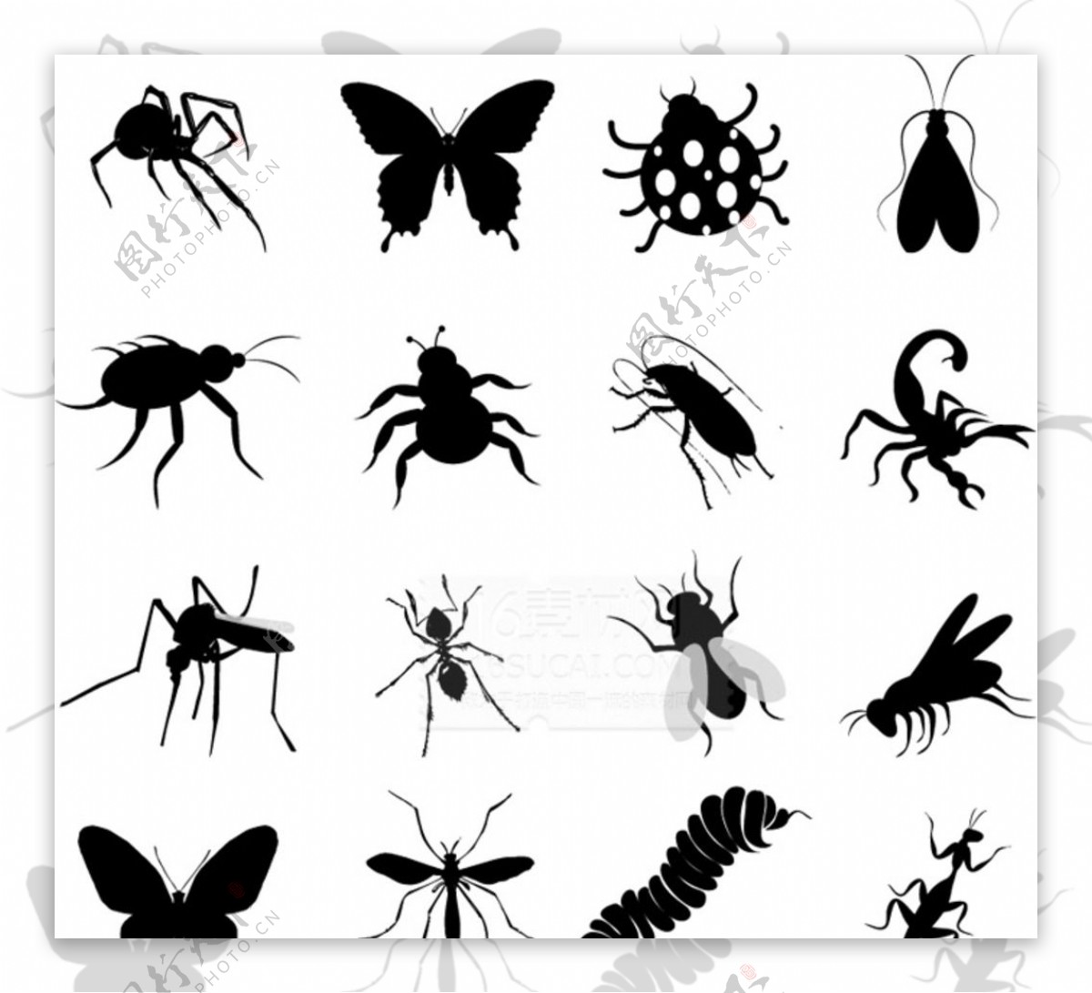 昆虫剪影图标矢量图