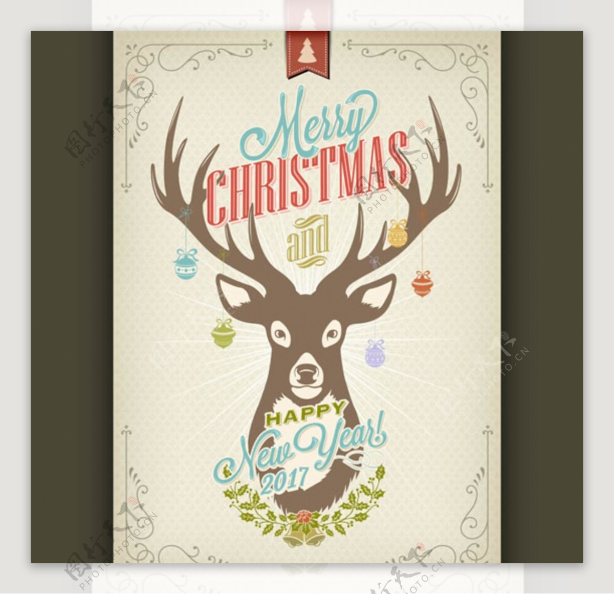 怀旧圣诞节驯鹿海报