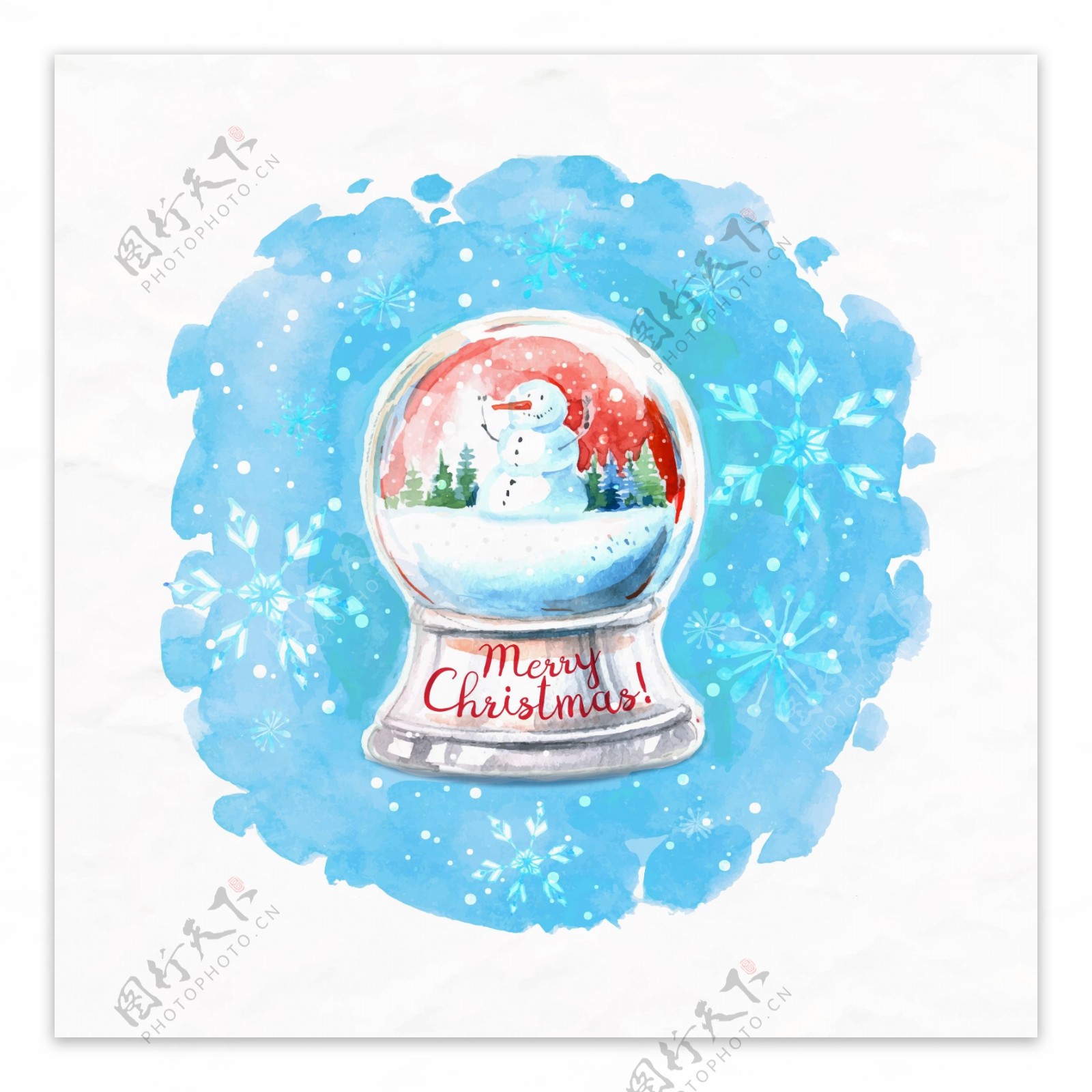 手绘水彩圣诞雪人水晶球