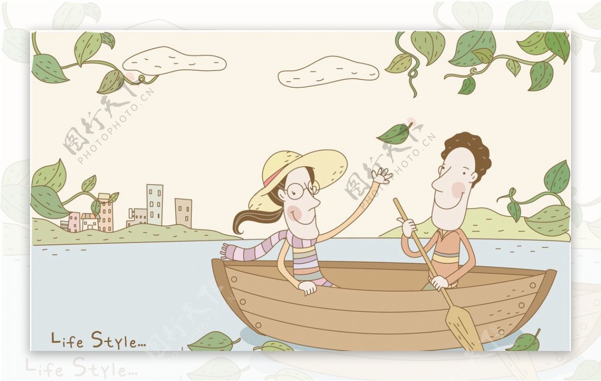 在公园里划船游玩的情侣