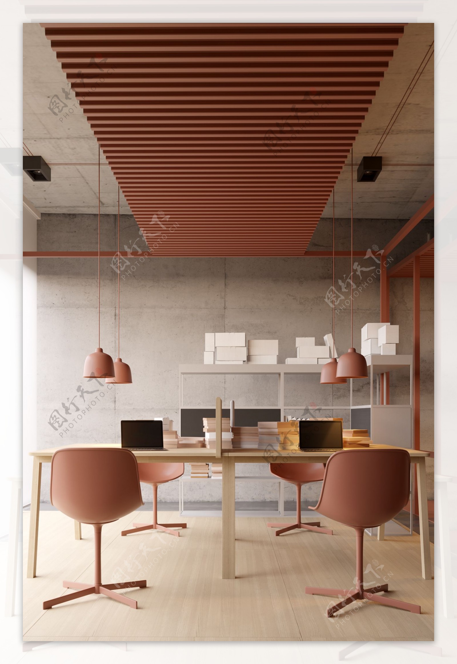 现代简约北欧粉色办公空间效果图