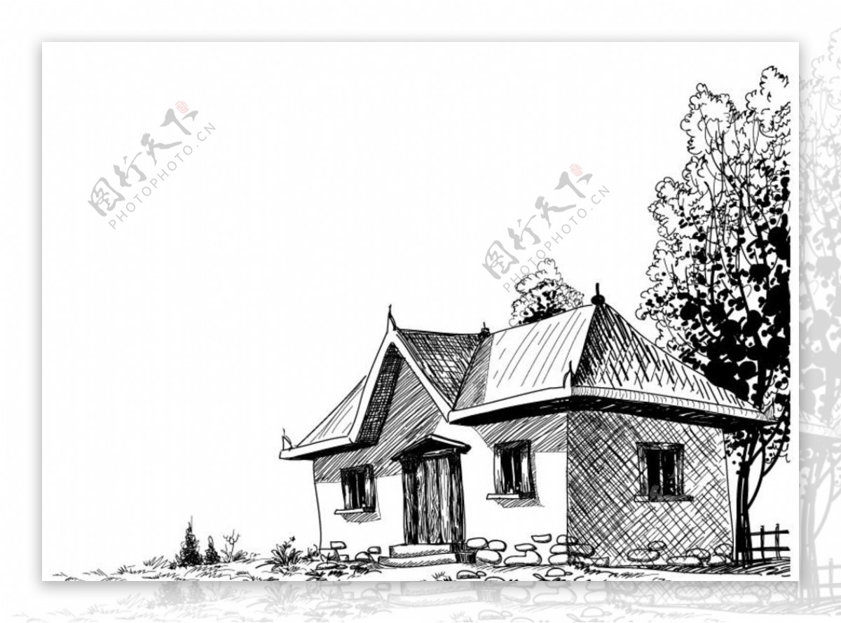 素描图片简笔画房子,房子简笔画素描_大山谷图库