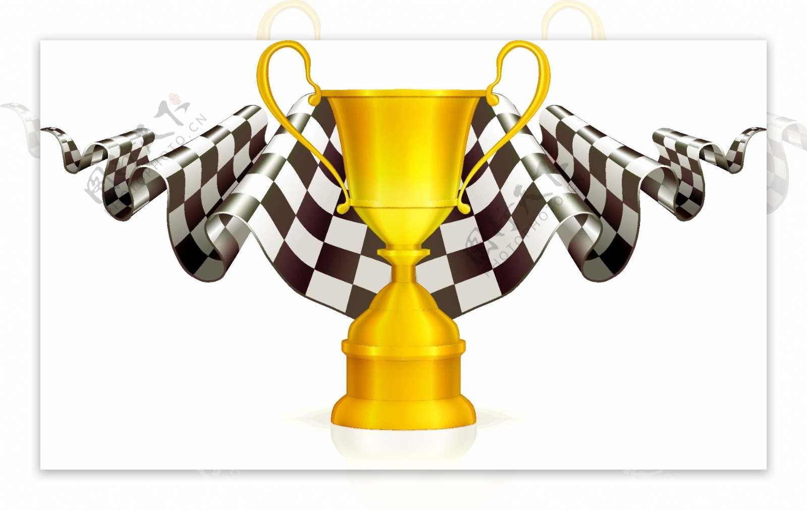 方程式赛车奖杯与旗子设计矢量