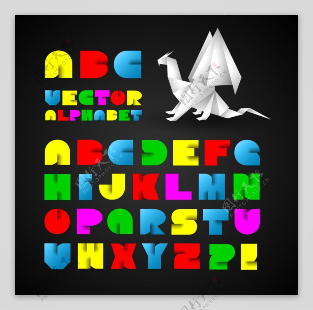 彩色折纸英文字母矢量素材