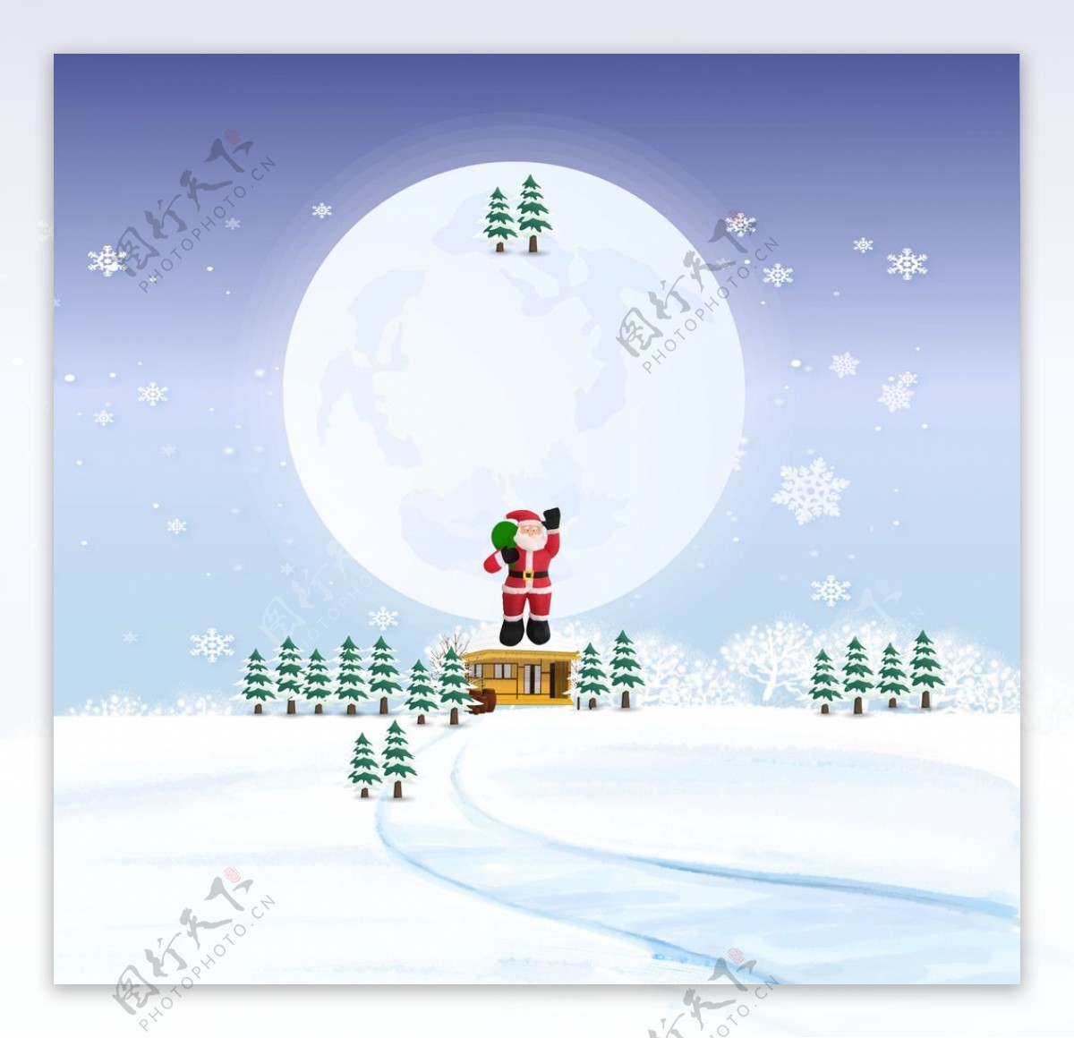 雪和大月亮圣诞老人