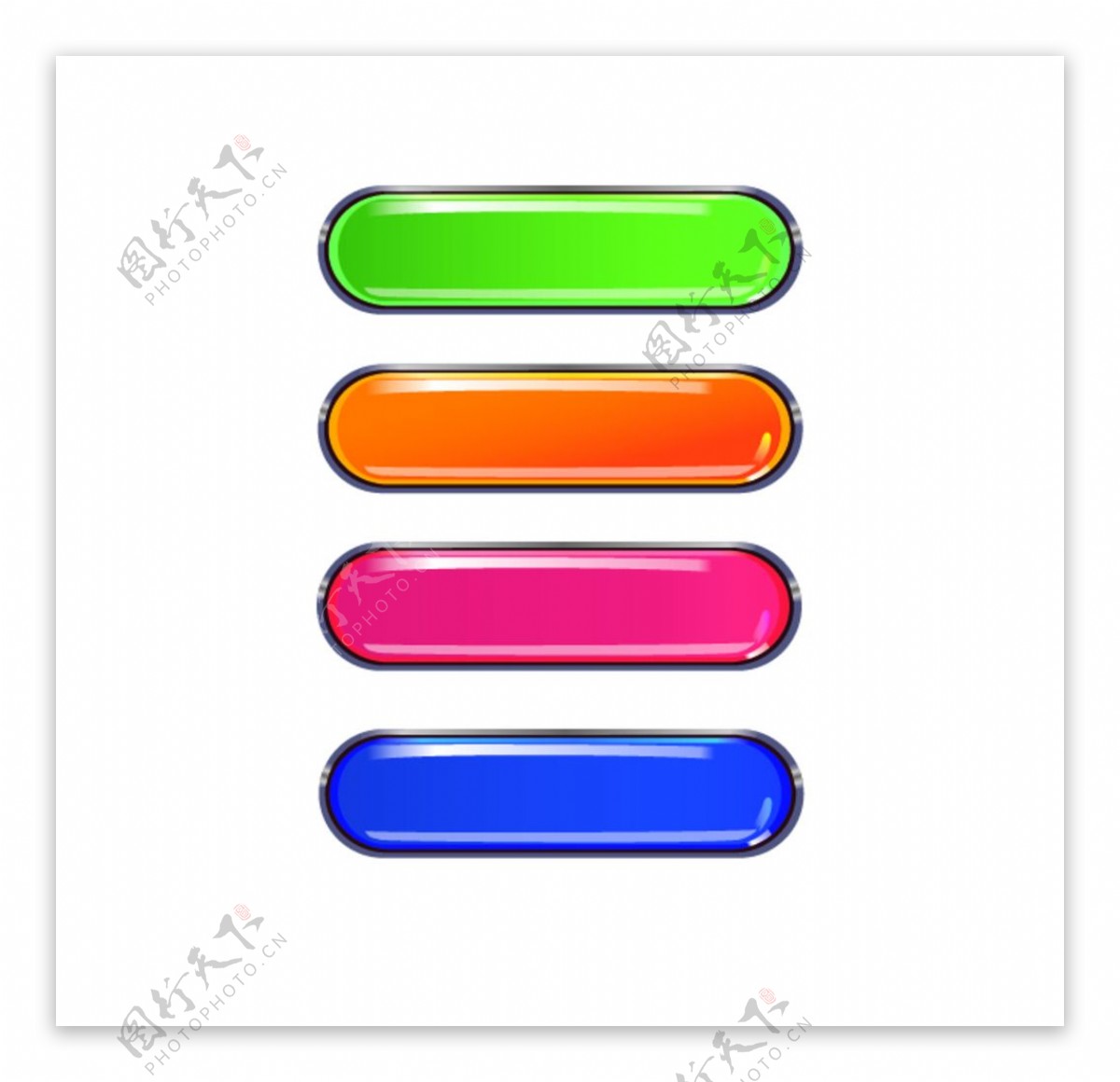 四种不同颜色的水晶质感按钮
