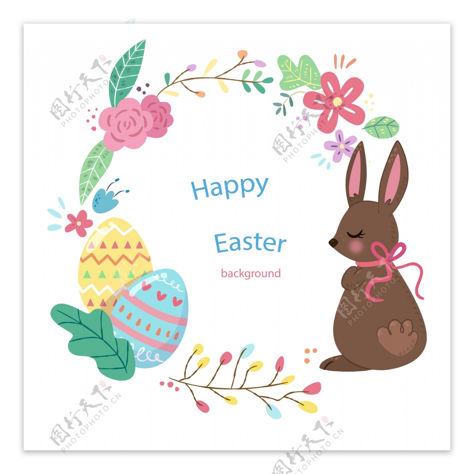 卡通复活节彩蛋兔子海报