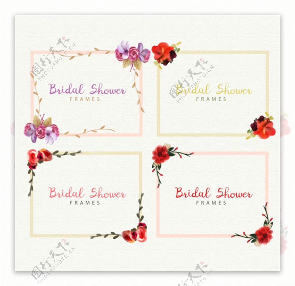 手绘水彩花卉婚礼标题框架