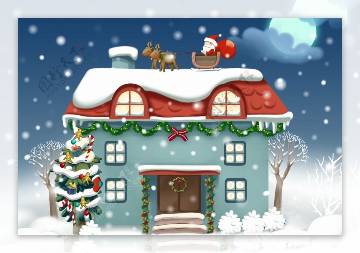 卡通雪景房屋素材背景