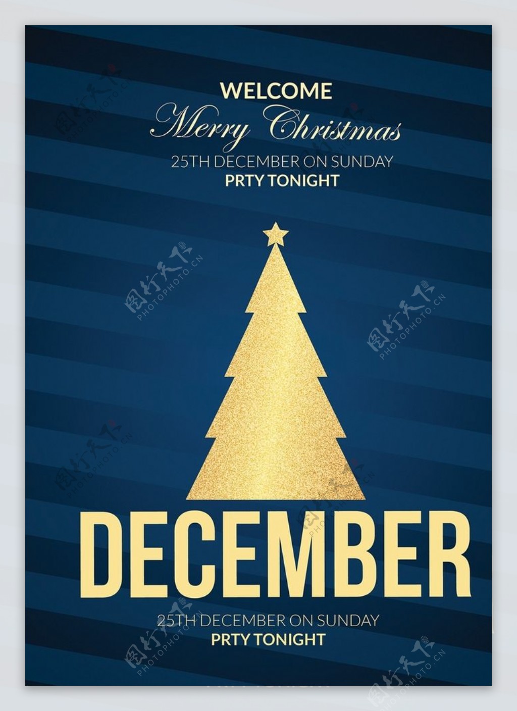 蓝色时尚简约金色圣诞派对海报