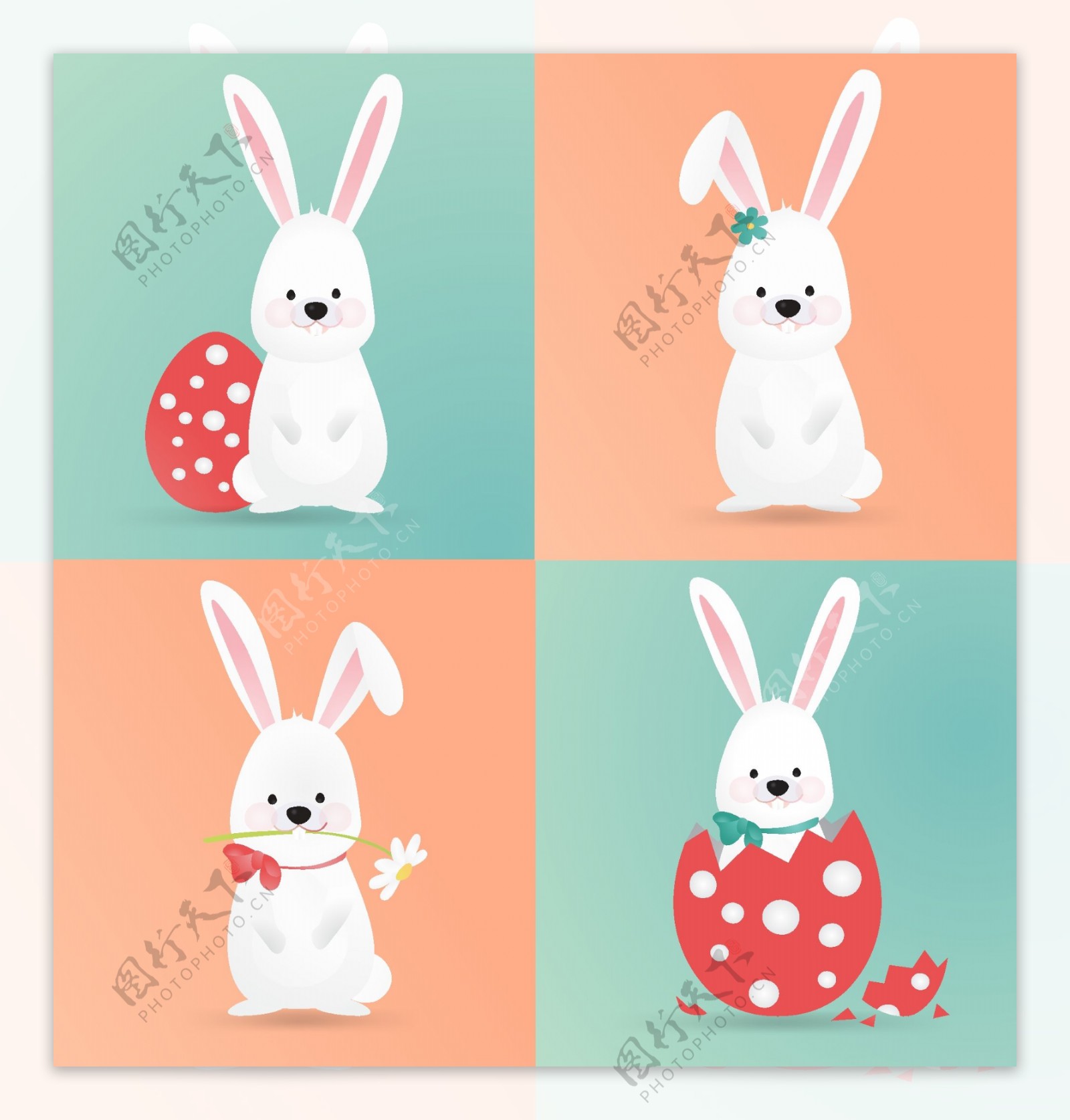 四只复活节卡通兔子