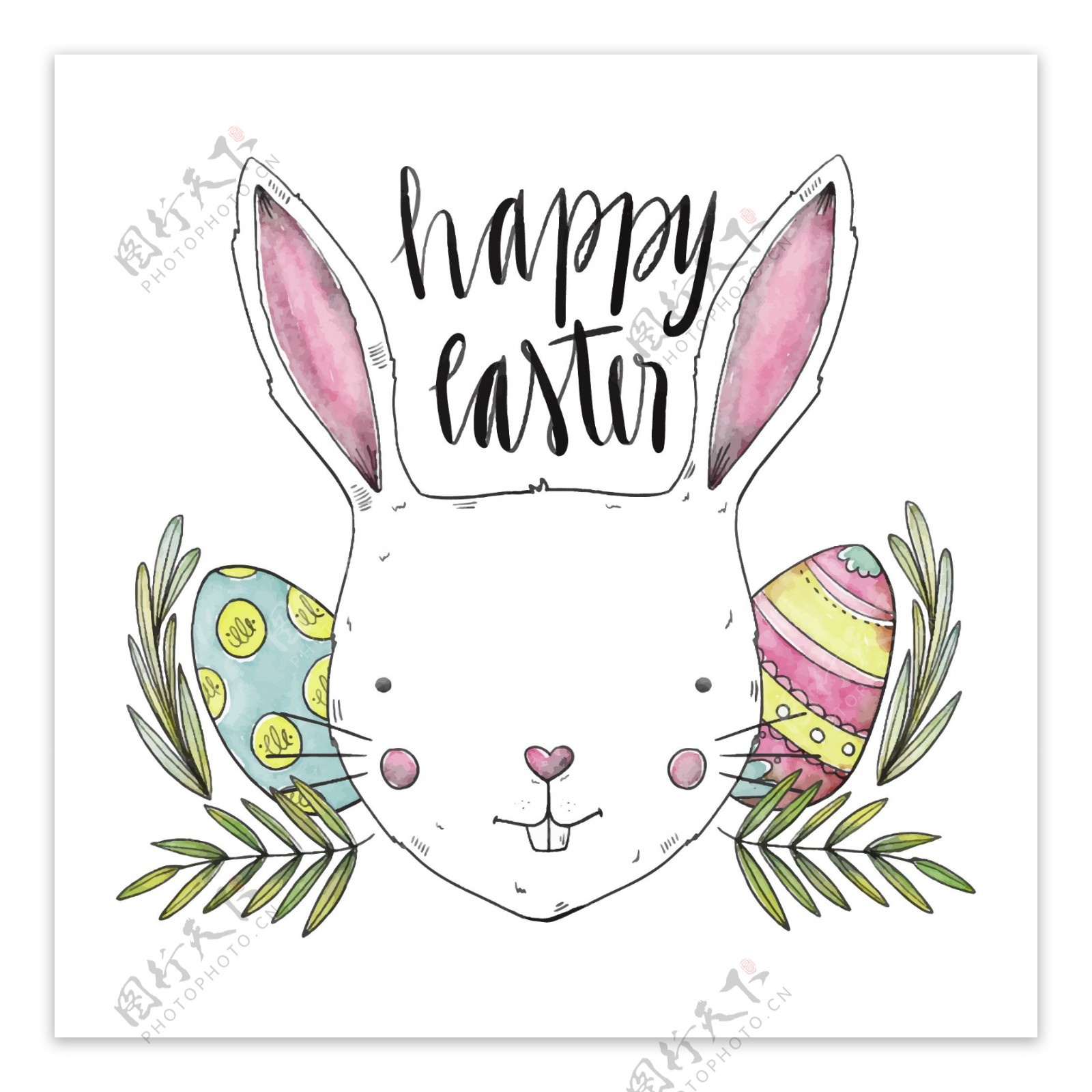 手绘水彩复活节兔子彩蛋