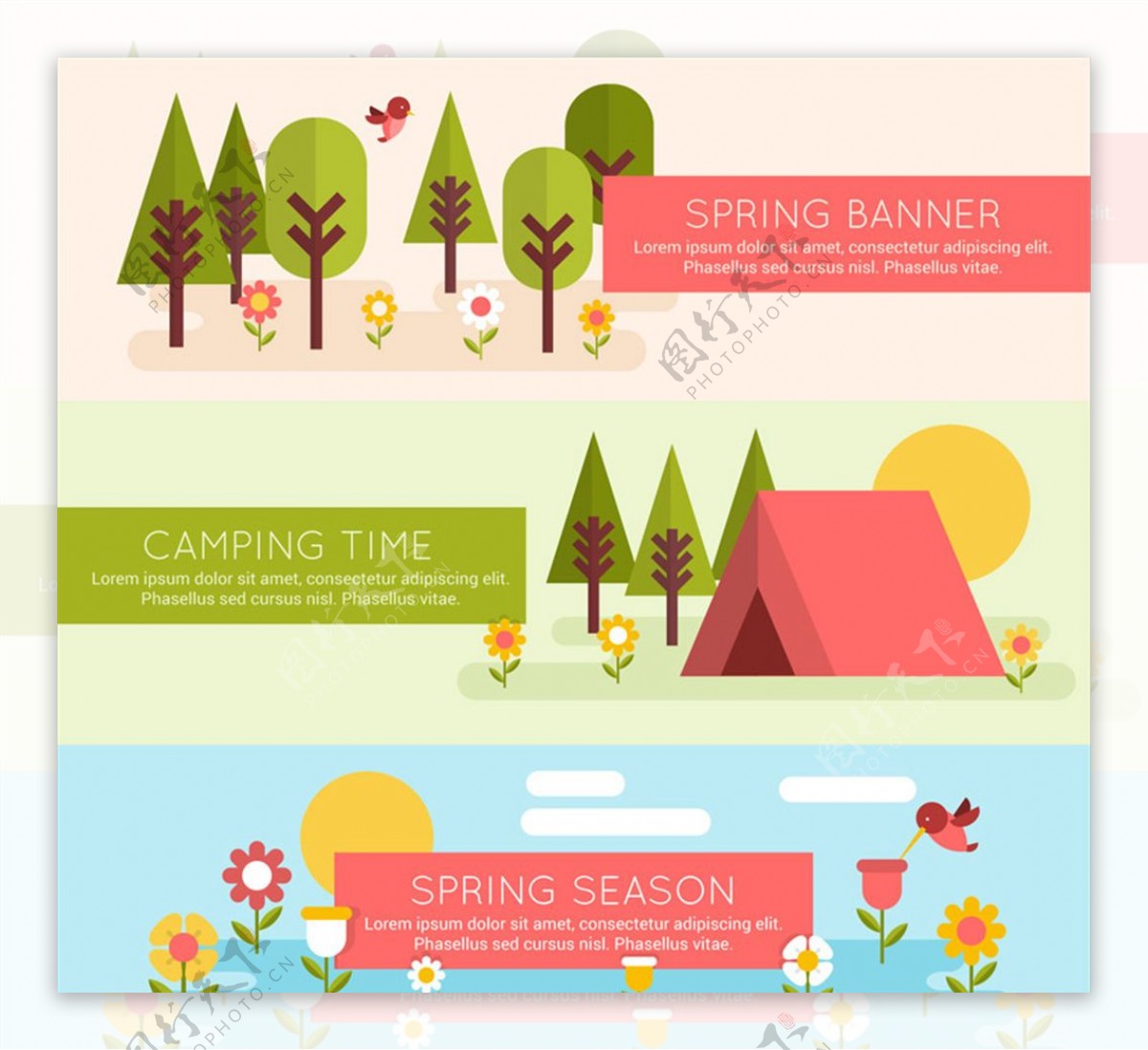 3款春季风景和露营banner