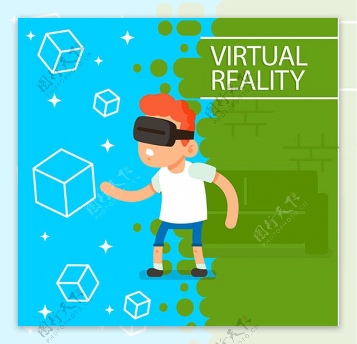 戴VR虚拟现实眼镜的男生