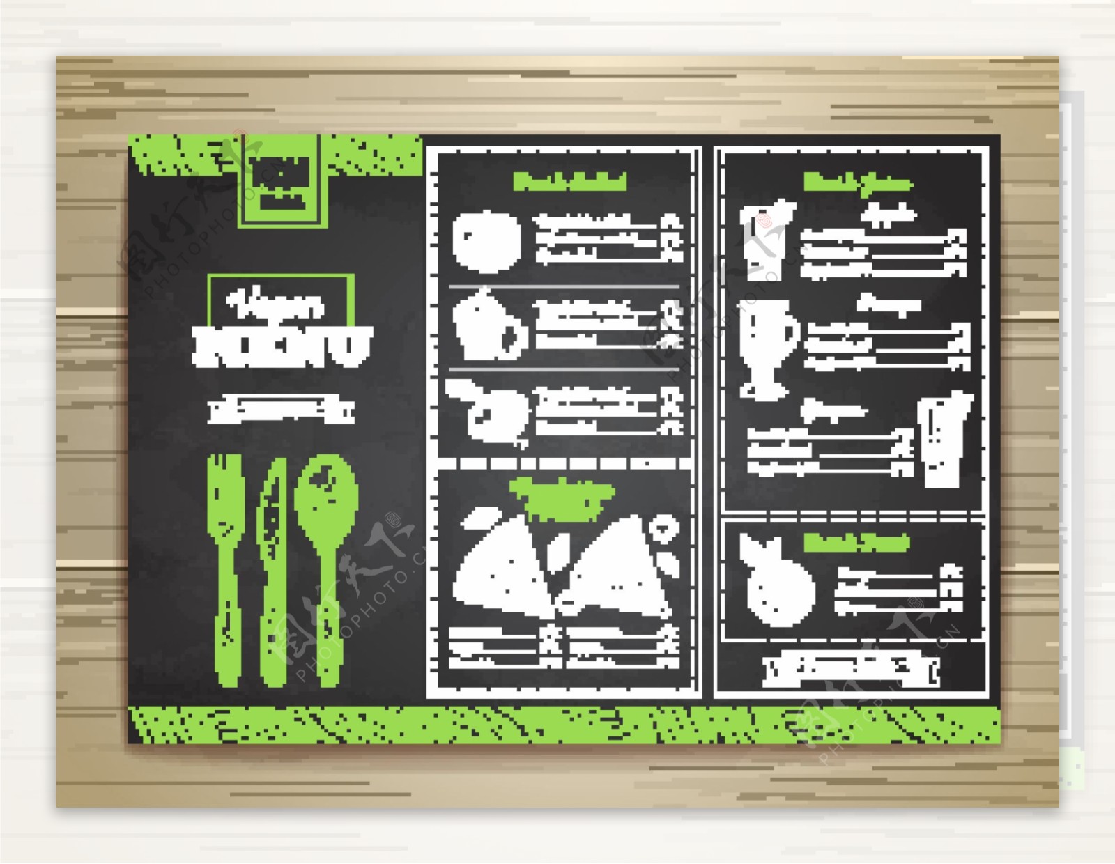 黑绿色三折页西餐菜单
