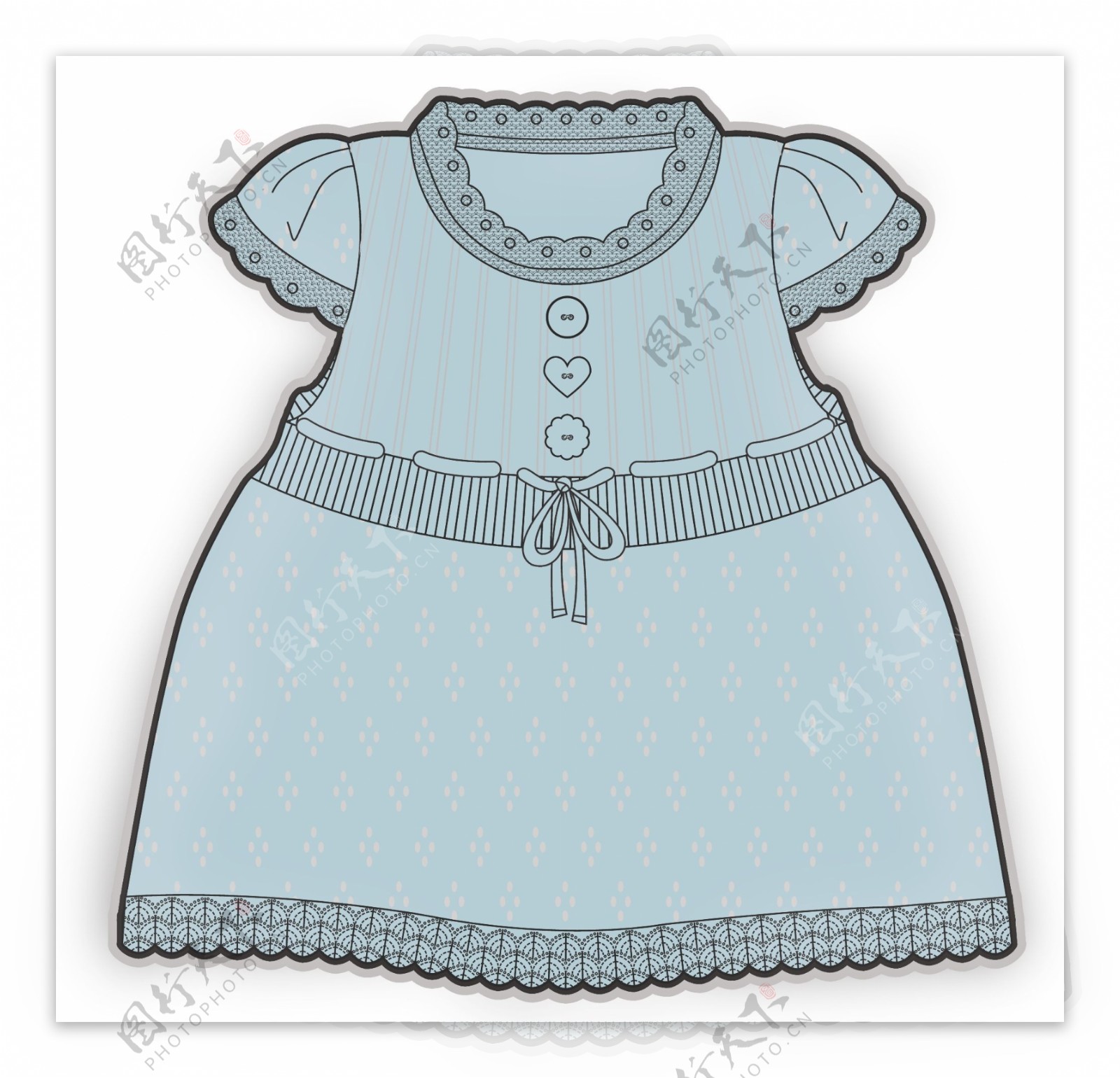 蓝色公主裙彩色服装设计原稿矢量素材