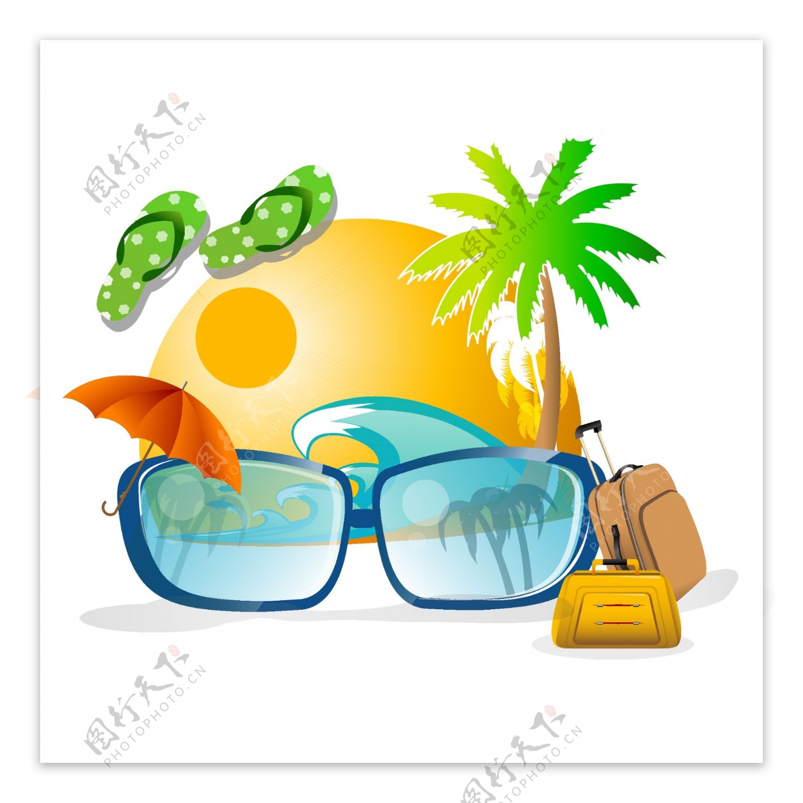 夏日海边度假用品卡通背景