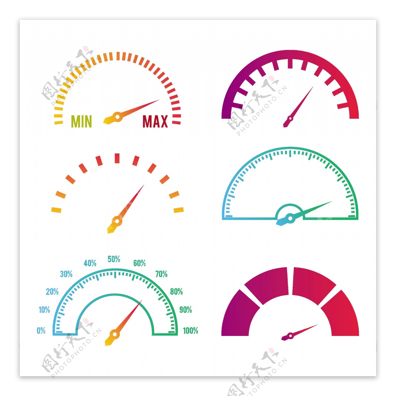 设计元素的各种彩色平板速度里程表的图标
