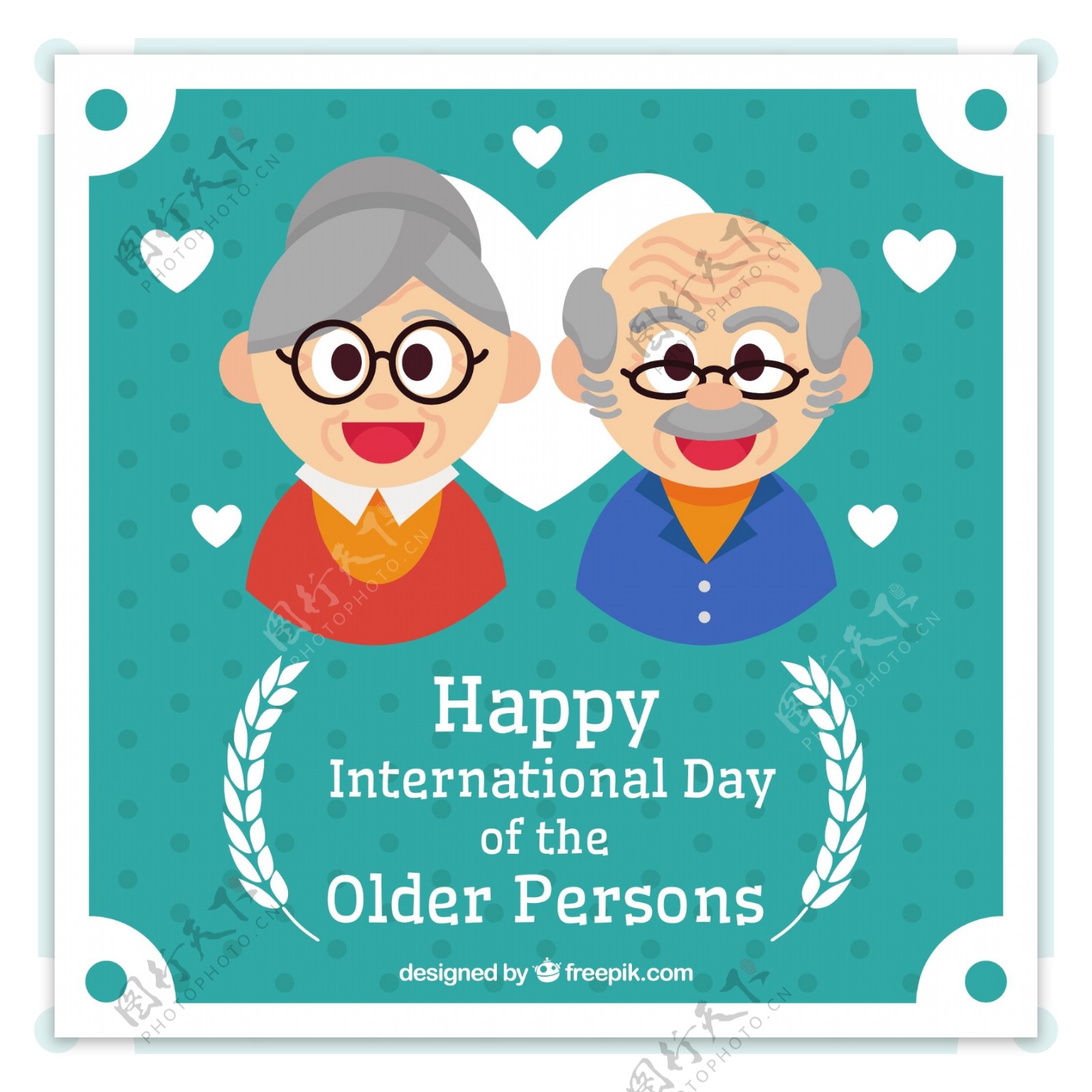 可爱老人头像国际老年人节贺卡矢量图