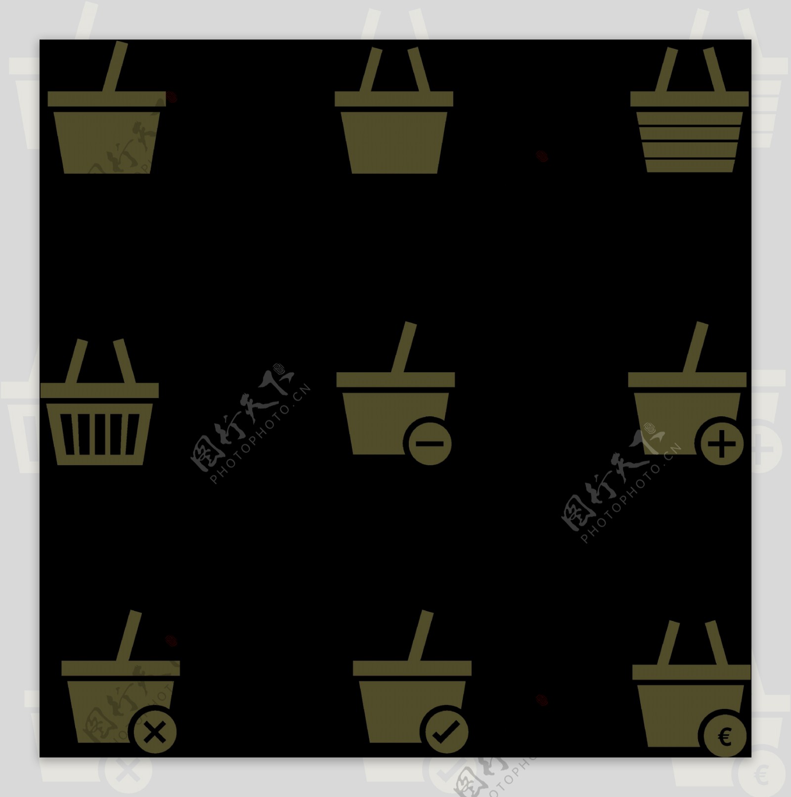 手绘黑色购物篮图标免抠png透明图层素材