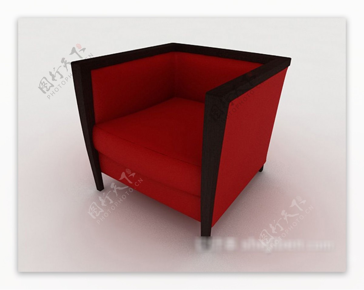 现代红色方形单人沙发3d模型下载