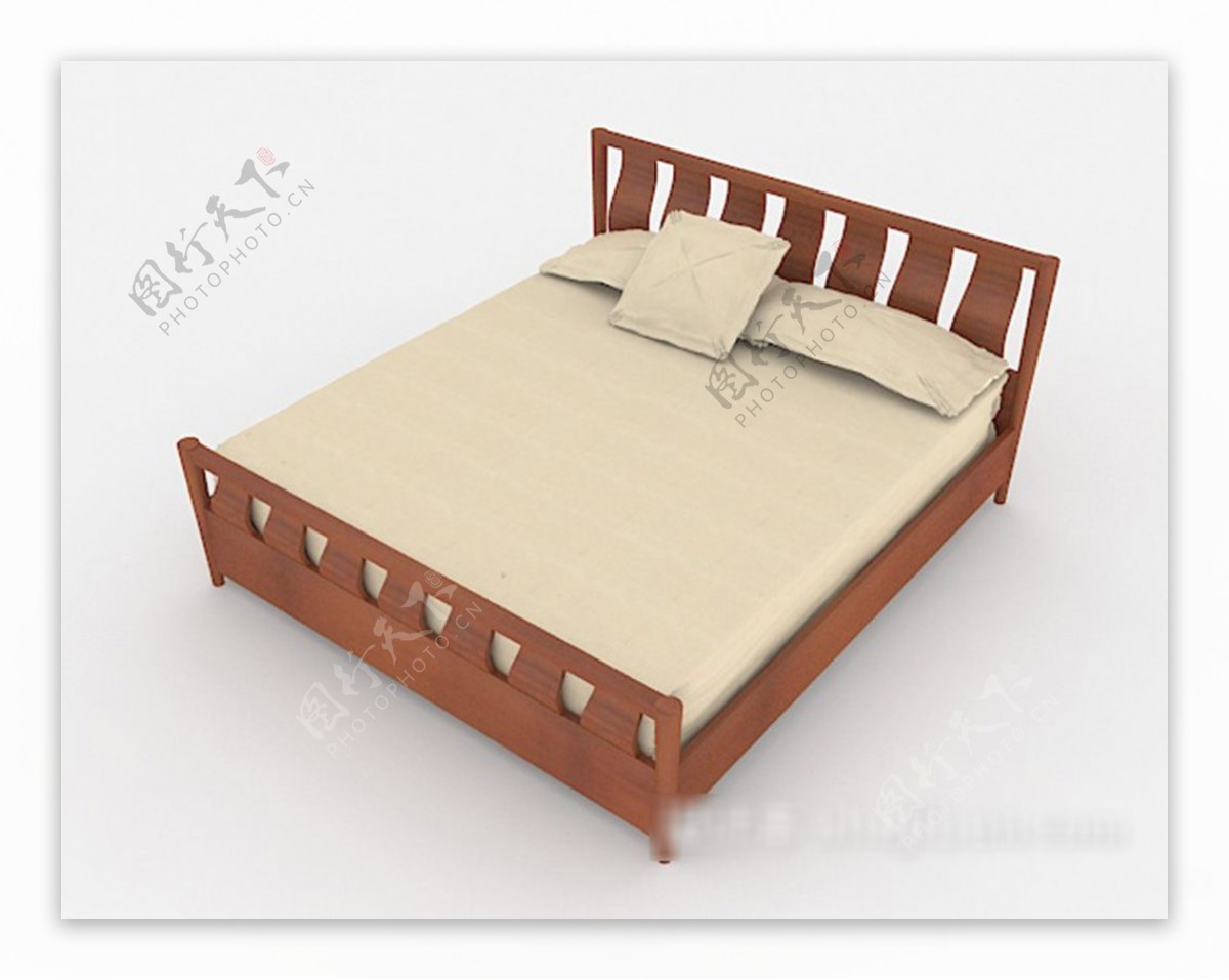简单家居木质双人床3d模型下载