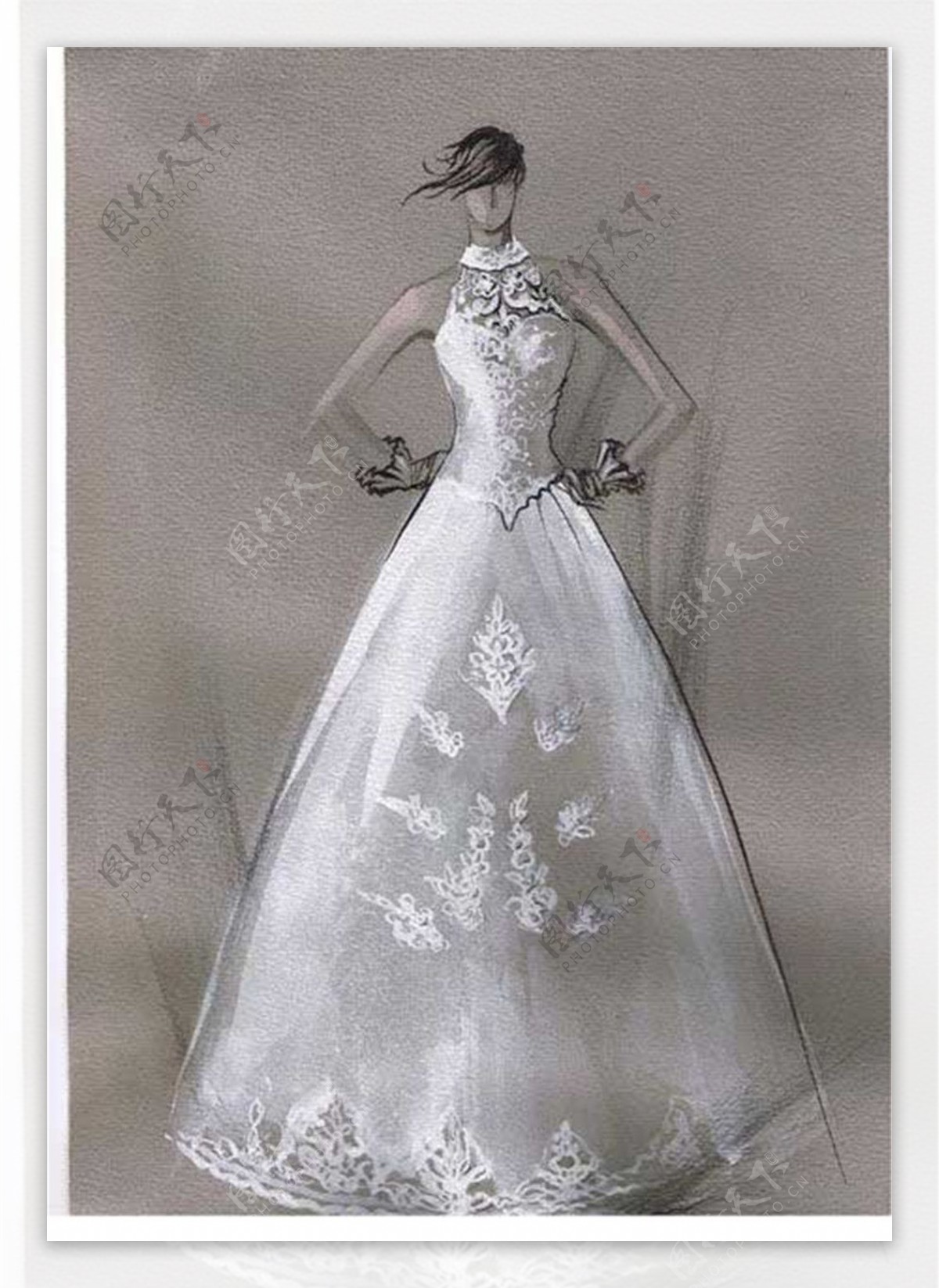 白色花纹婚纱设计图