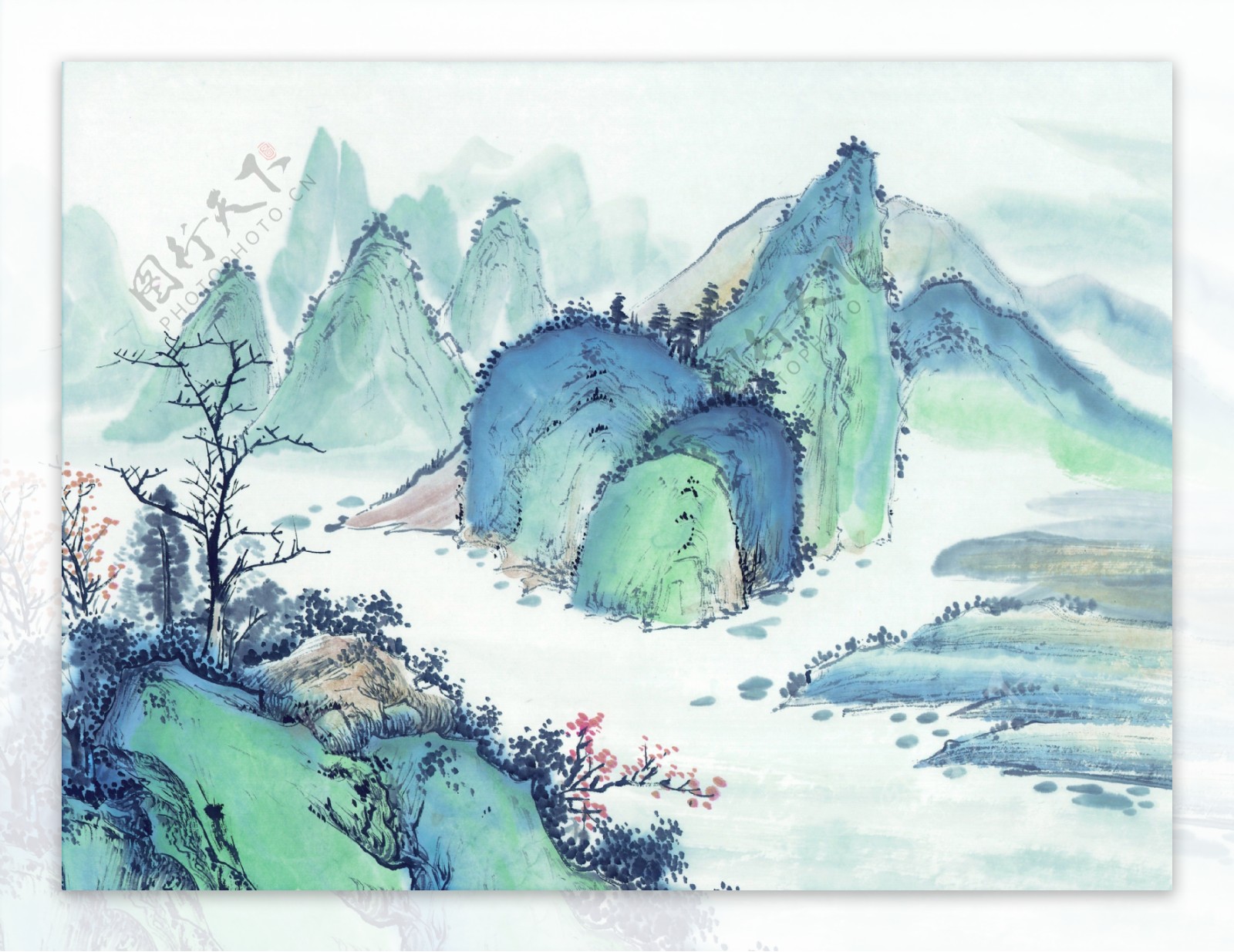 山峰风景水墨画图片