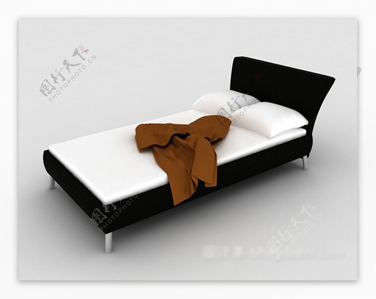 黑白单人床3d模型下载