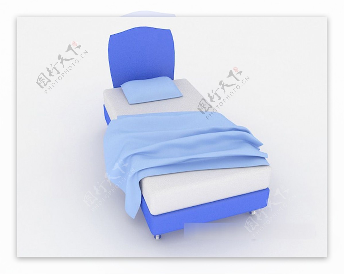 蓝白单人床3d模型下载