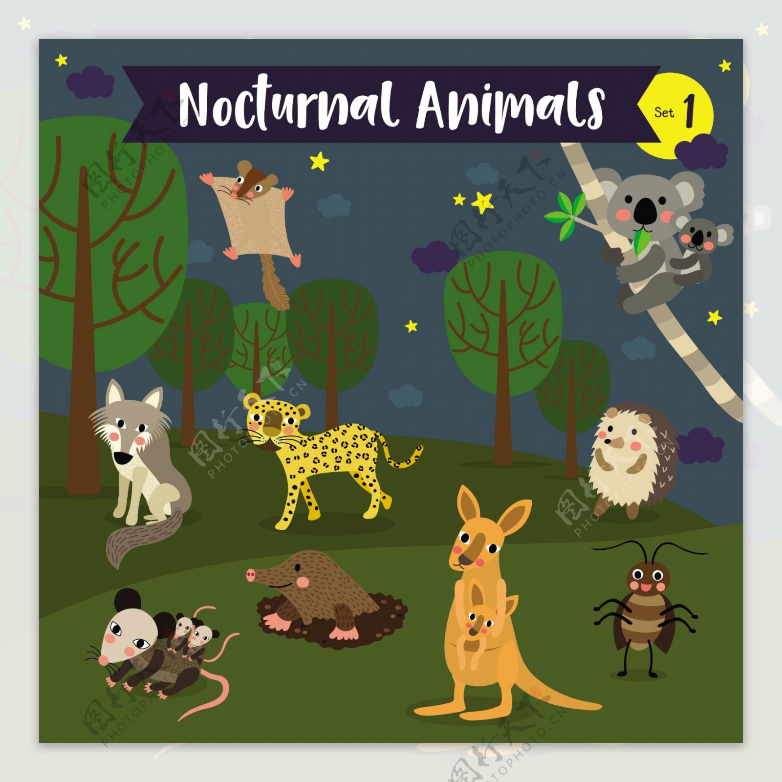 森林野生动物卡通形象矢量素材