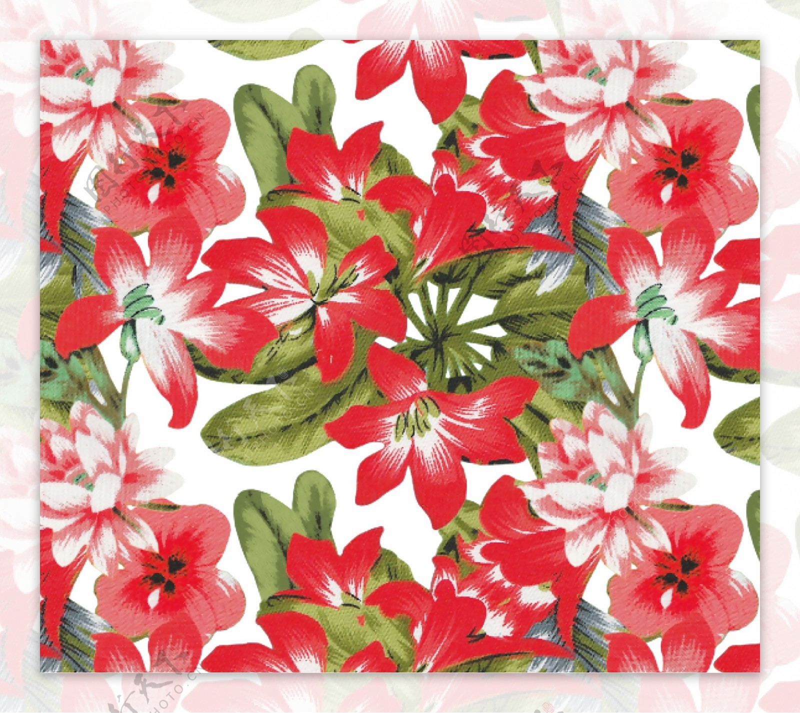 红色立体花朵数码印花设计