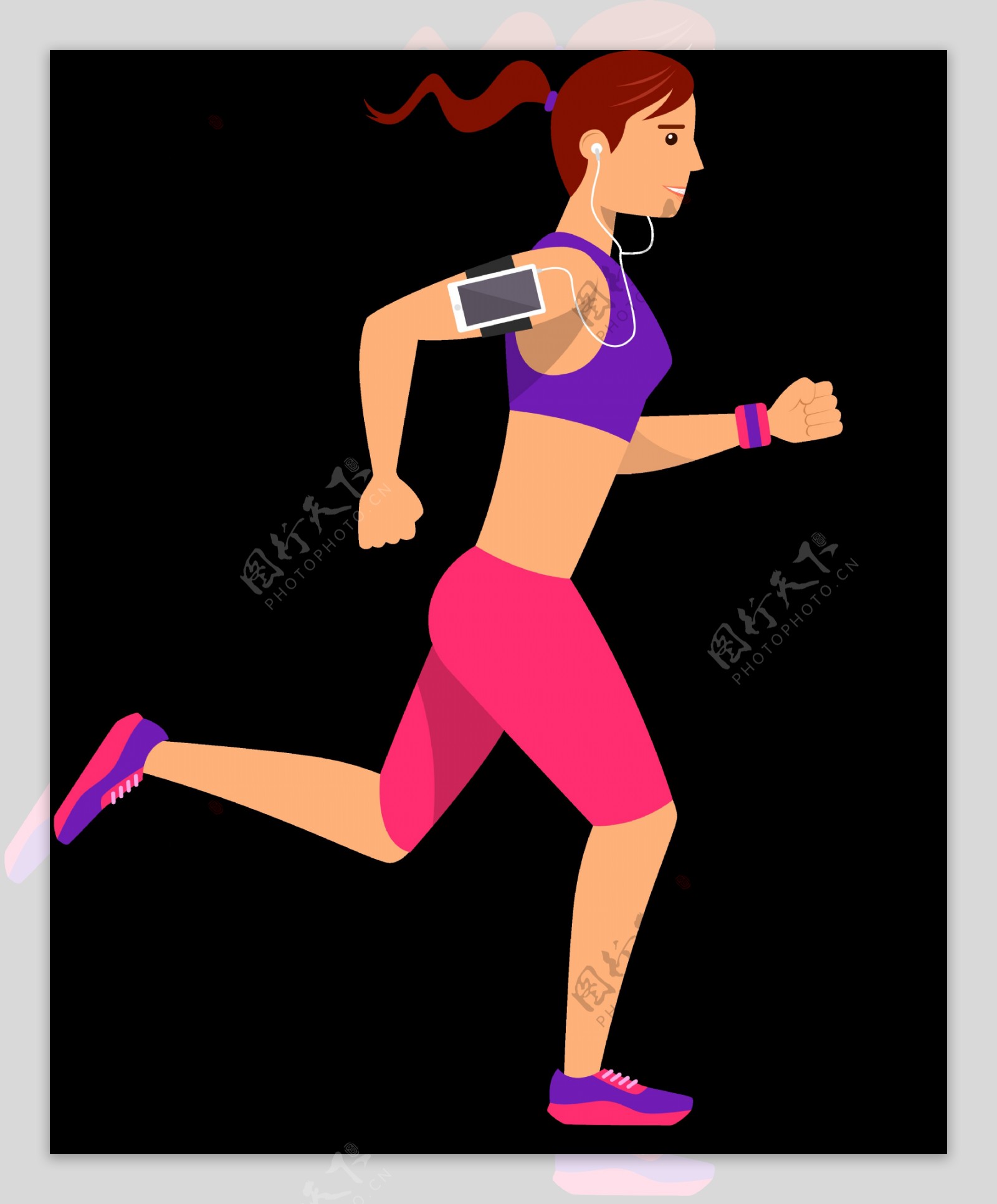 手绘卡通跑步女人免抠png透明图层素材