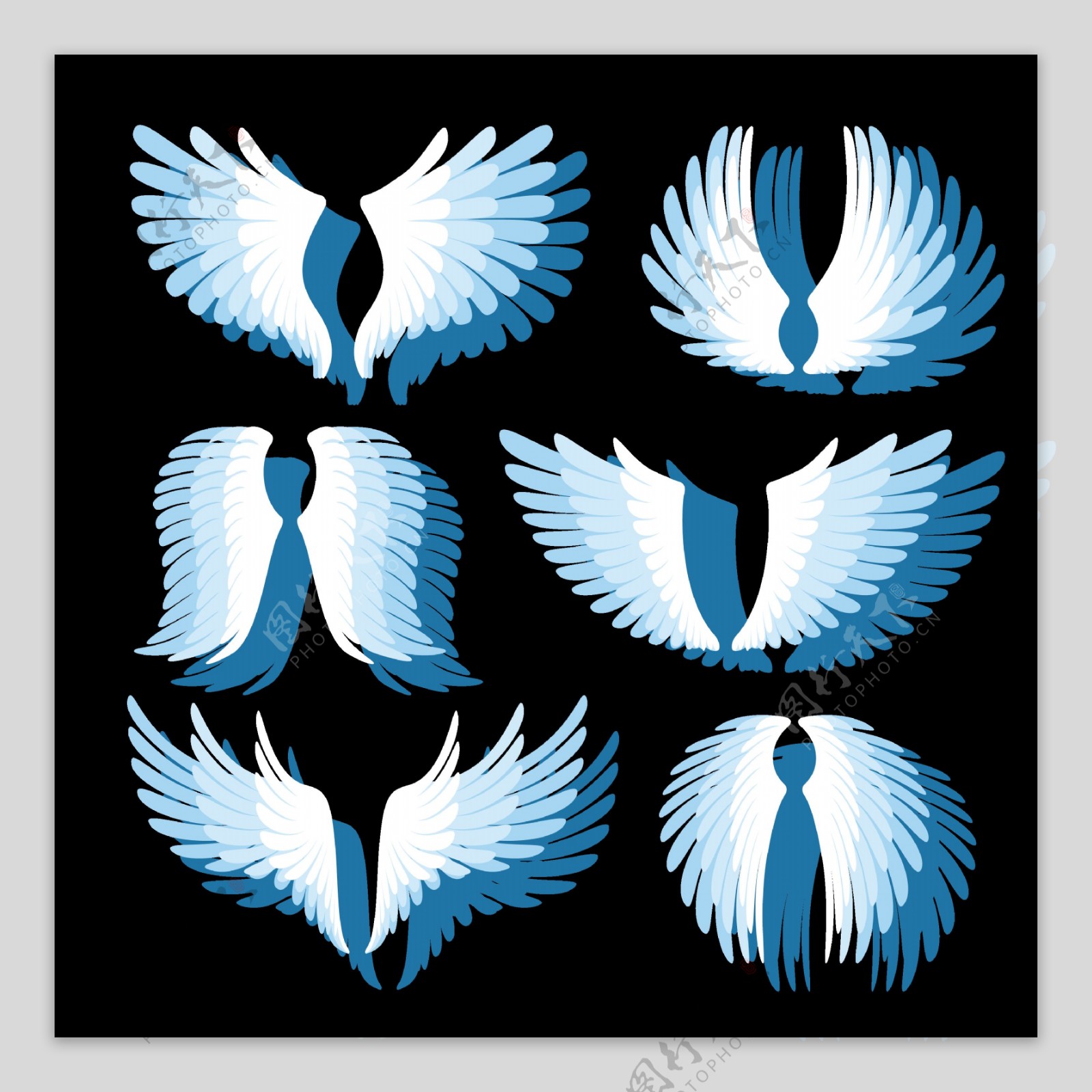 蓝色抽象翅膀免抠png透明图层素材