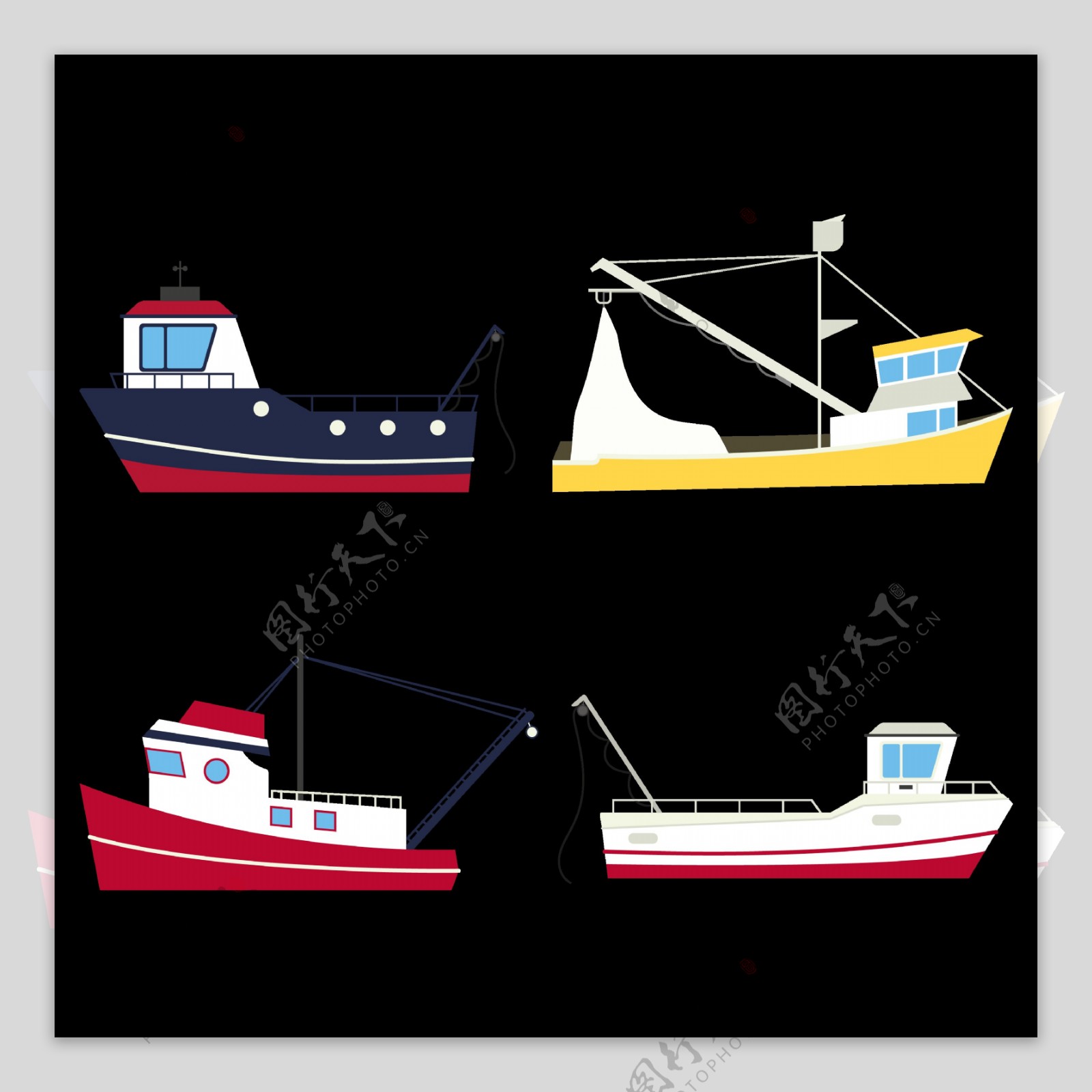 卡通风格渔船免抠png透明图层素材