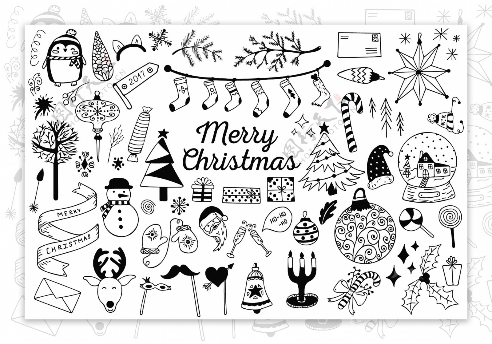 雪人矢量圣诞节涂鸦装饰元素合集