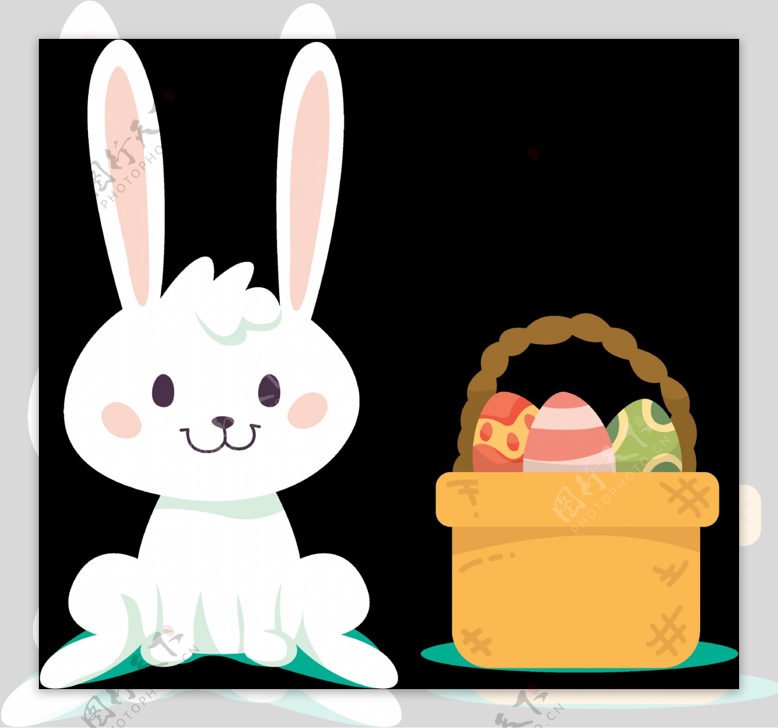 手绘兔子彩蛋篮子插图免抠png透明素材